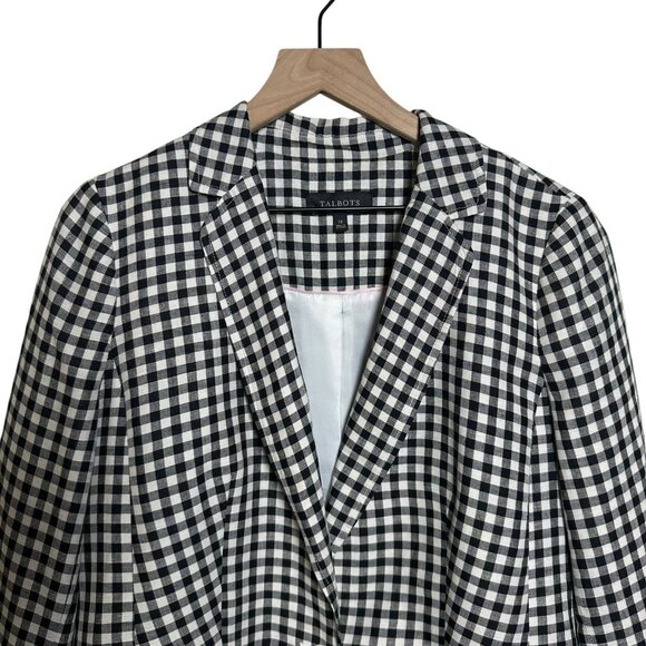 Talbots Blazer Gingham Pattern Sz 12 Black & White Linen Cotton Blend Preppy - Picture 3 of 12
